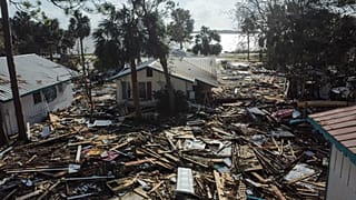 A destruição do Faraway Inn Cottages and Motel é vista no rescaldo do furacão Helene, em Cedar Key, na Flórida, na sexta-feira, 27 de setembro de 2024.
