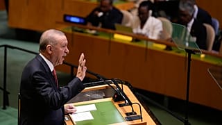 Cumhurbaşkanı Recep Tayyip Erdoğan, 79.'su düzenlenen Birleşmiş Milletler Genel Kurulu zirvesinde kürsüden konuşma yapıyor, 24 Eylül 2024