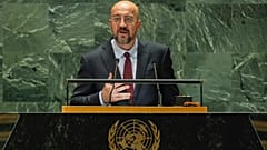 Avrupa Konseyi Başkanı Charles Michel, 26 Eylül 2024 Perşembe günü BM merkezinde Birleşmiş Milletler Genel Kurulu'nun 79. oturumuna hitap ediyor.