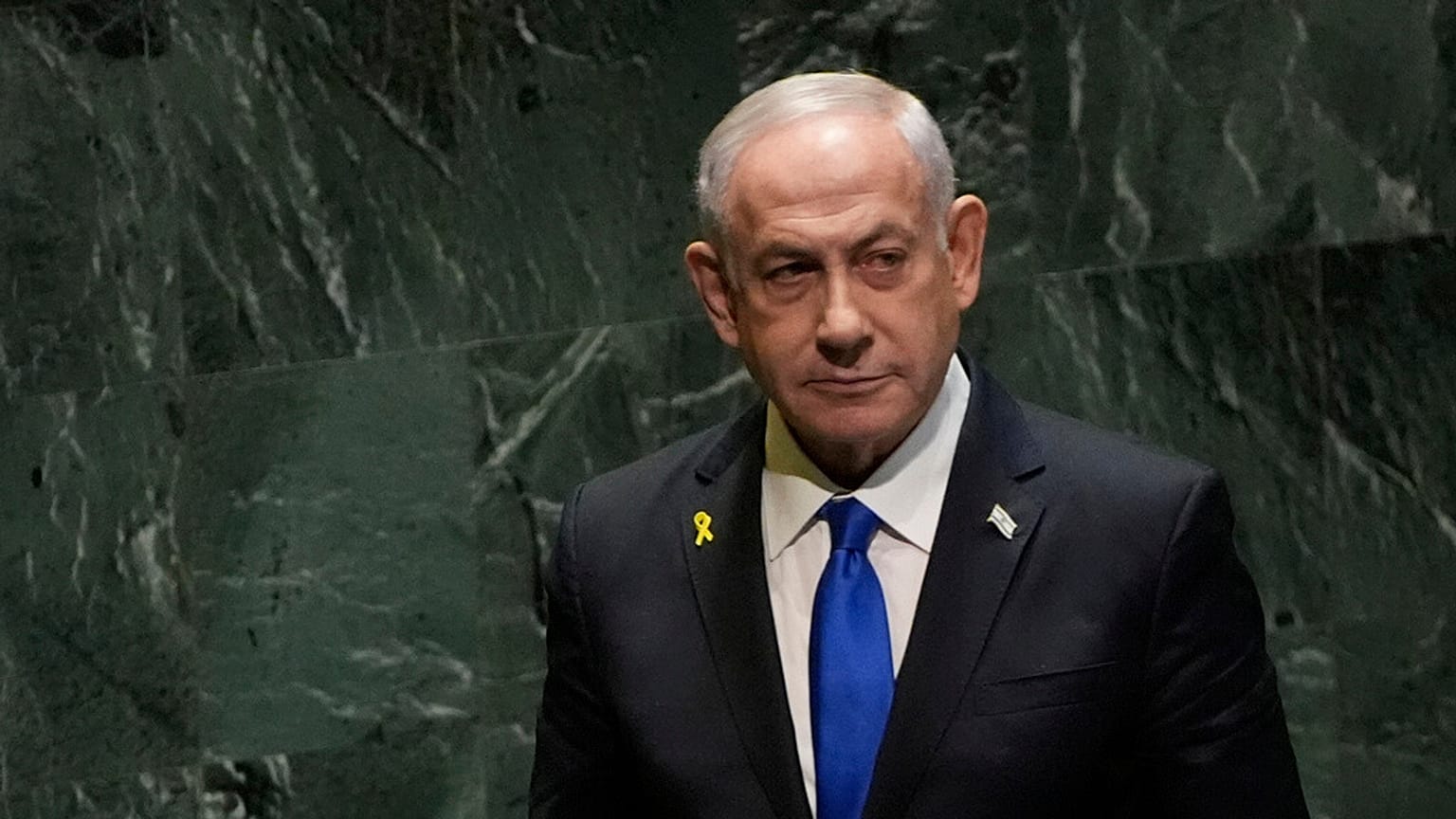 O primeiro-ministro de Israel, Benjamin Netanyahu, discursa na 79.ª sessão da Assembleia Geral das Nações Unidas, sexta-feira, 27 de setembro de 2024.