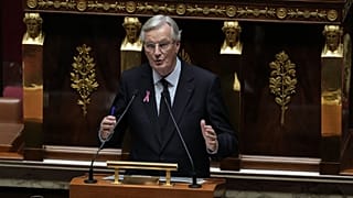 France's Prime Minister Michel Barnier delivers his speech at the National Assembly in Paris.