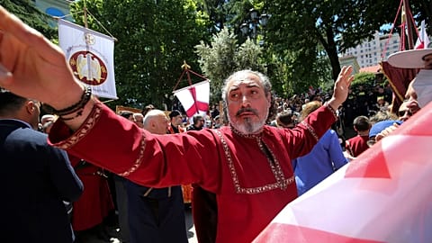 A Georgian Orthodox Church clergyman attends a celebration of the Day of Family Purity in Tbilisi, Georgia, on Jan. 7, 2020. 