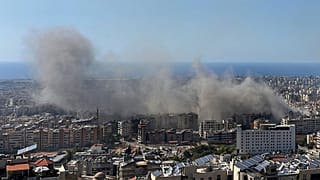 Smoke rises after Israeli airstrikes in Dahiyeh, Beirut, Lebanon.
