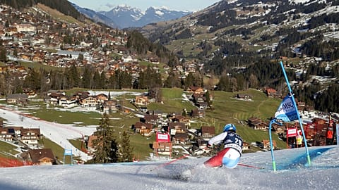 Switzerland's Gino Caviezel competes during an alpine ski, men's World Cup giant slalom, in Adelboden, Switzerland, 6 January 2018. 