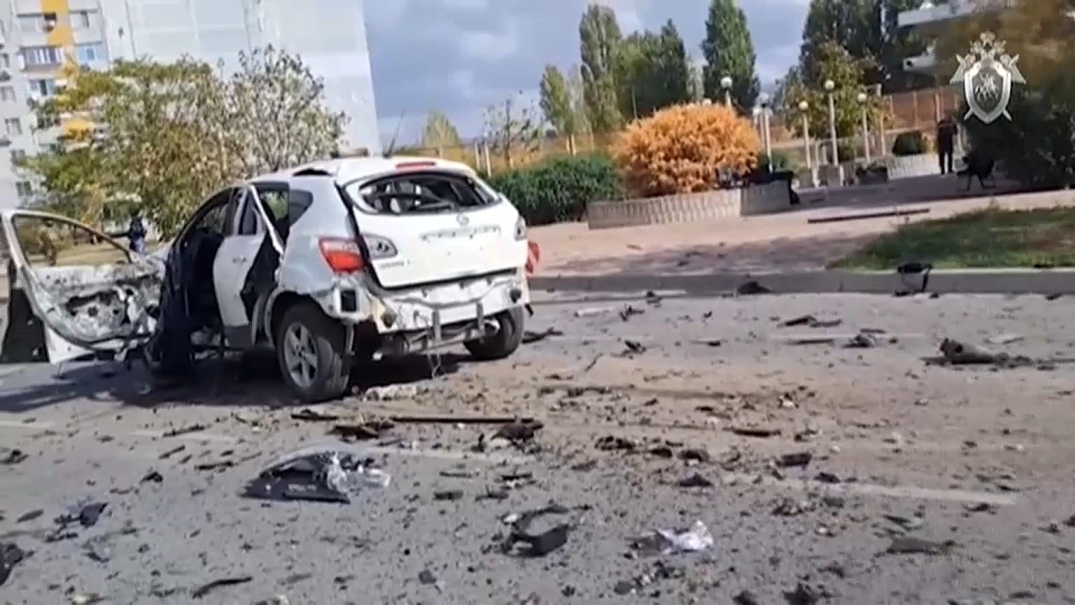 Estado del coche tras el asesinato del responsable de seguridad de la central nuclear de Zaporiyia