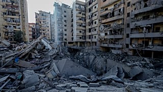 Destroyed buildings at the site of Israeli airstrikes in Dahiyeh, Beirut, Lebanon, Sunday, Oct. 6, 2024.