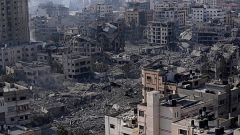 Destruction from Israeli aerial bombardment is seen in Gaza City, October 11, 2023