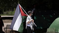 مخيم تضامني مع غزة نظمه طلاب كلية أوكسيدنتال من أجل العدالة في فلسطين في حرم كلية أوكسيدنتال في إيجل روك، كاليفورنيا، يوم الاثنين 29 أبريل 2024. 