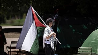 مخيم تضامني مع غزة نظمه طلاب كلية أوكسيدنتال من أجل العدالة في فلسطين في حرم كلية أوكسيدنتال في إيجل روك، كاليفورنيا، يوم الاثنين 29 أبريل 2024. 