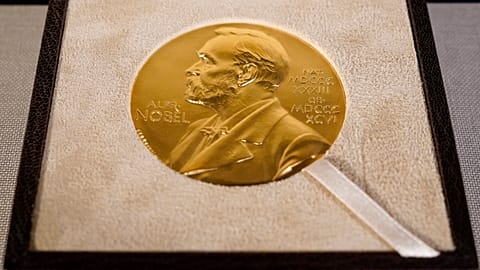 The Nobel Prize medal displayed.