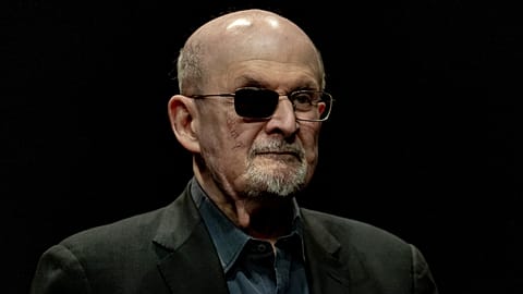 Salman Rushdie poses for a portrait to promote his book "Knife: Meditations After an Attempted Murder", at the Deutsches Theater in Berlin, Germany, May 16, 2024
