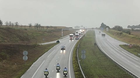 Lorries lined up on Alsace's main transit motorway in protest against the new tax.