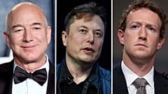 Jeff Bezos (à gauche), Elon Musk (au centre) et Mark Zuckerberg (à droite)