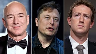 Jeff Bezos (à gauche), Elon Musk (au centre) et Mark Zuckerberg (à droite)