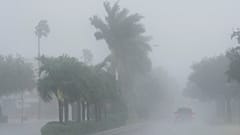 A Lee County Sheriff's officer patrols the streets of Cape Coral, Fla., as heavy rain falls ahead of Hurricane Milton