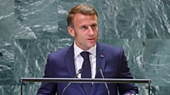 Emmanuel Macron francia elnök felszólal az ENSZ Közgyűlése 79. ülésszakának általános vitáján a világszervezet New York-i székházában 2024. szeptember 25-én. 