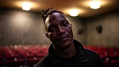 Abou Sangare, lead actor in the film “L'histoire de Souleymane”, poses for photos after the premiere at the Louxor cinema in Paris, October 8, 2024
