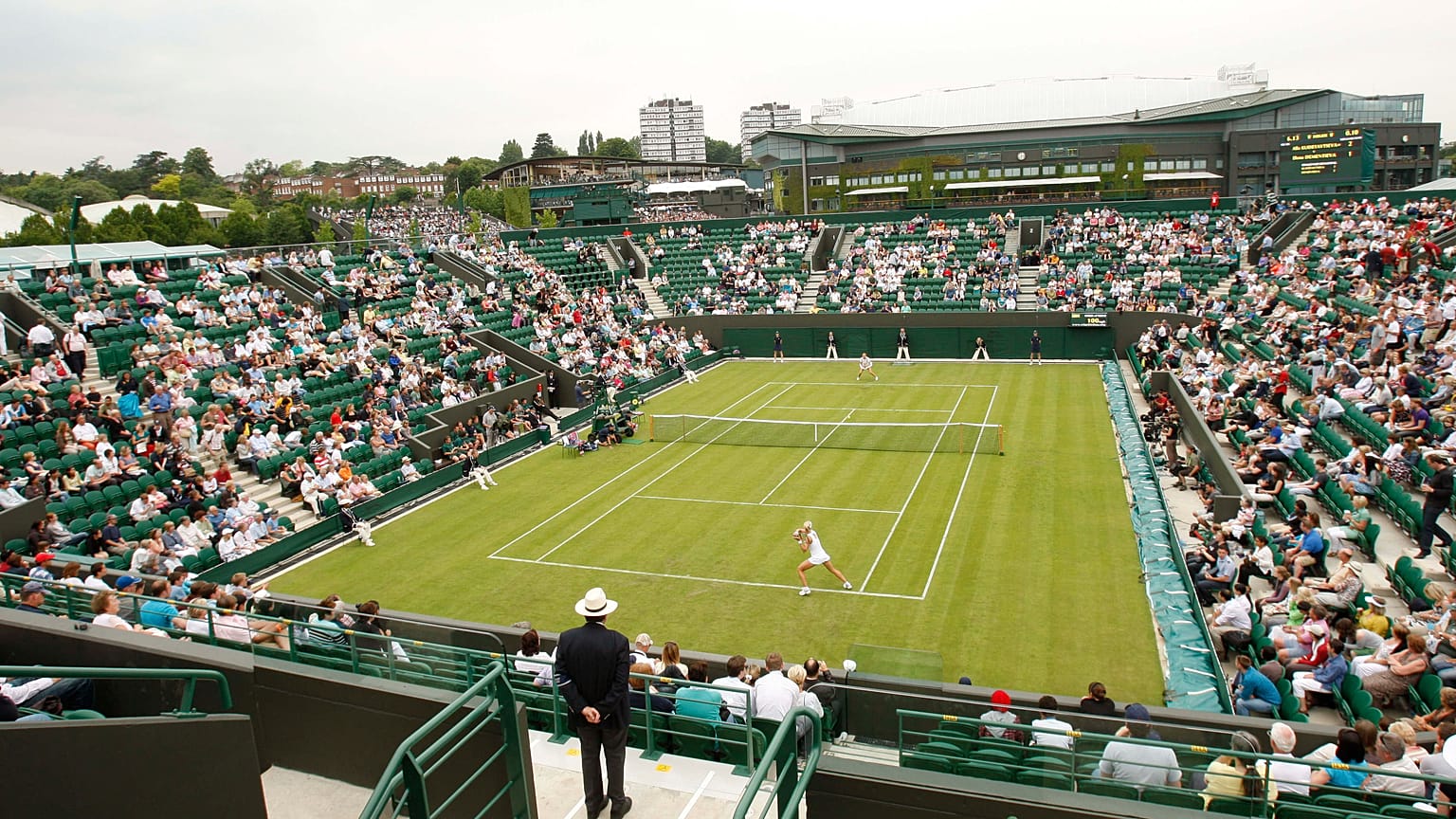 During the women's singles, first round match in the new 4,000-seat Number Two show court at Wimbledon, Monday, June 22, 2009. The Centre Court, with it's new all-weather rof,