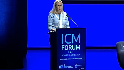 EU energy commissioner speaks at a carbon capture and storage (CCS) summit in Pau, southwest France