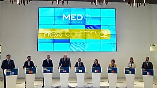 A MED9 vezetői közös sajtótájékoztatón Lárnakában, 2024. szeptember 23.