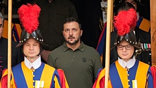 Ukraine's President Volodymyr Zelenskyy leaves at the end of a private meeting with Pope Francis, at the Vatican, Friday, Oct. 11, 2024