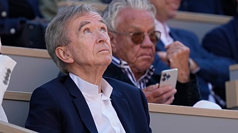 LVMH luxury group CEO Bernard Arnault watches the men's final match of the French Open tennis tournament at the Roland Garros stadium in Paris, Sunday, 9 June 2024.