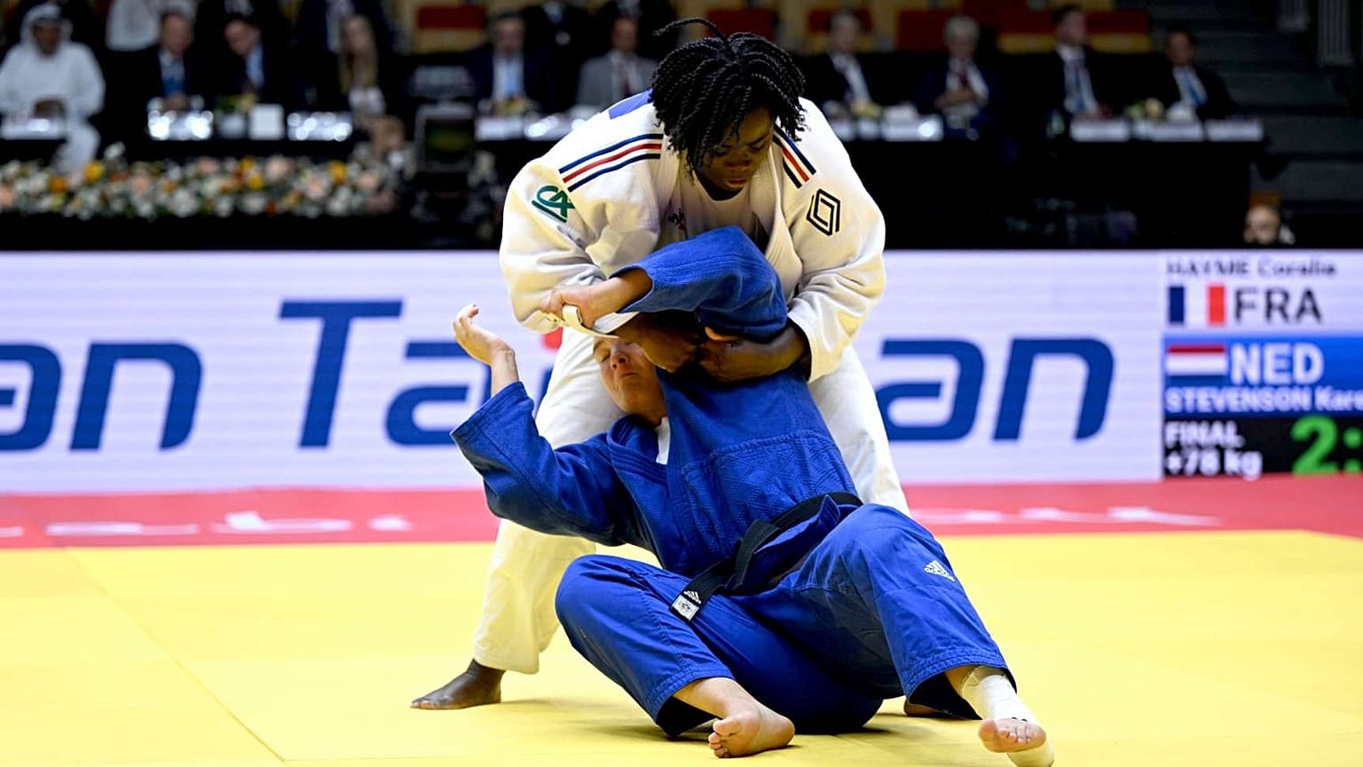 La judokate française Coralie Hayme affrontait la néerlandaise Karen Stevenson en finale des plus de 78 kg