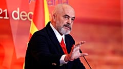 Albanian Prime Minister Edi Rama speaks during a press conference  at the Palace of Brigades, Tirana, Albania, Tuesday, Dec. 21, 2021.