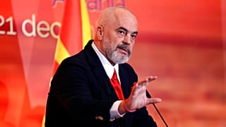Albanian Prime Minister Edi Rama speaks during a press conference  at the Palace of Brigades, Tirana, Albania, Tuesday, Dec. 21, 2021.