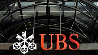 File photo. The UBS bank logo is seen above the main entrance of its offices in the City of London. 3 October 2008.