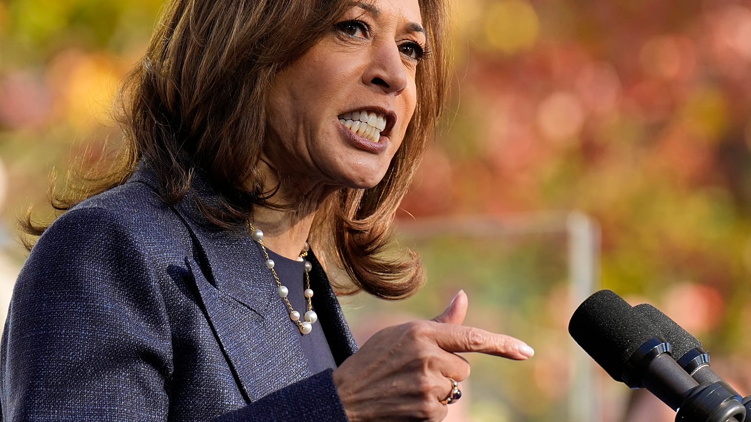 Kamala Harris demokrata alelnökjelölt kampányrendezvényen beszél a Washington Crossing Historic Parkban 2024. október 16-án, szerdán.