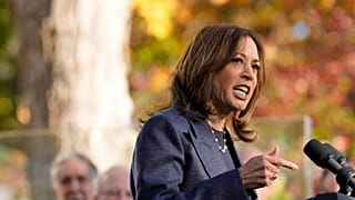 Democratic presidential nominee Vice President Kamala Harris speaks at a campaign event at Washington Crossing Historic Park, Wednesday, Oct. 16, 2024.
