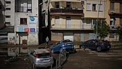 Überschwemmte Straße in Rive-de-Gier, 18. Oktober 2024.