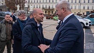 Jean-Noel Barrot francia külügyminiszter és ukrán kollégája Andrij Szibiha Kijevben 2024.10.19-én.