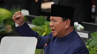 الرئيس الإندونيسي الجديد برابوو سوبيانتو يلقي خطابًا خلال حفل التنصيب الرئاسي في مبنى البرلمان في جاكرتا، إندونيسيا، الأحد 20 أكتوبر/تشرين الأول 2024