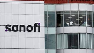 The logo of Sanofi, a healthcare pharmaceutical company, is photographed in Vitry sur Seine, east of Paris, Thursday, 17 October, 2024.