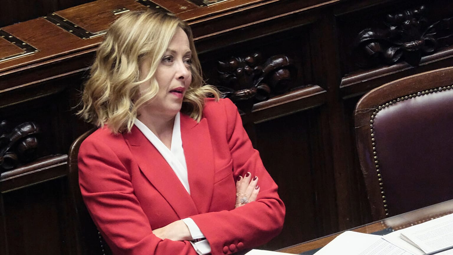 Giorgia Meloni, la Cheffe du gouvernement italien au Parlement à Rome. 