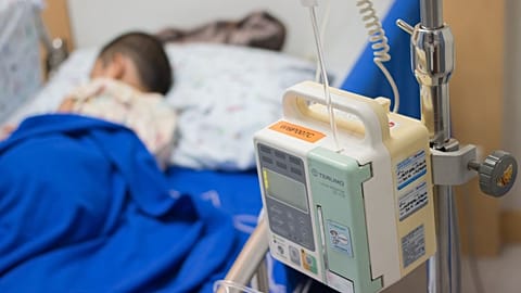 A child rests at the hospital.