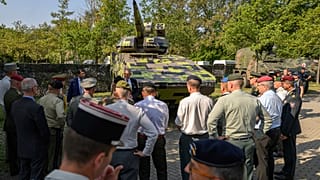 A prototype of the "Skyranger" air defence system from the German armaments company Rheinmetall on display. Dresden, Germany. 29 August 2024.