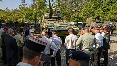 A prototype of the "Skyranger" air defence system from the German armaments company Rheinmetall on display. Dresden, Germany. 29 August 2024.
