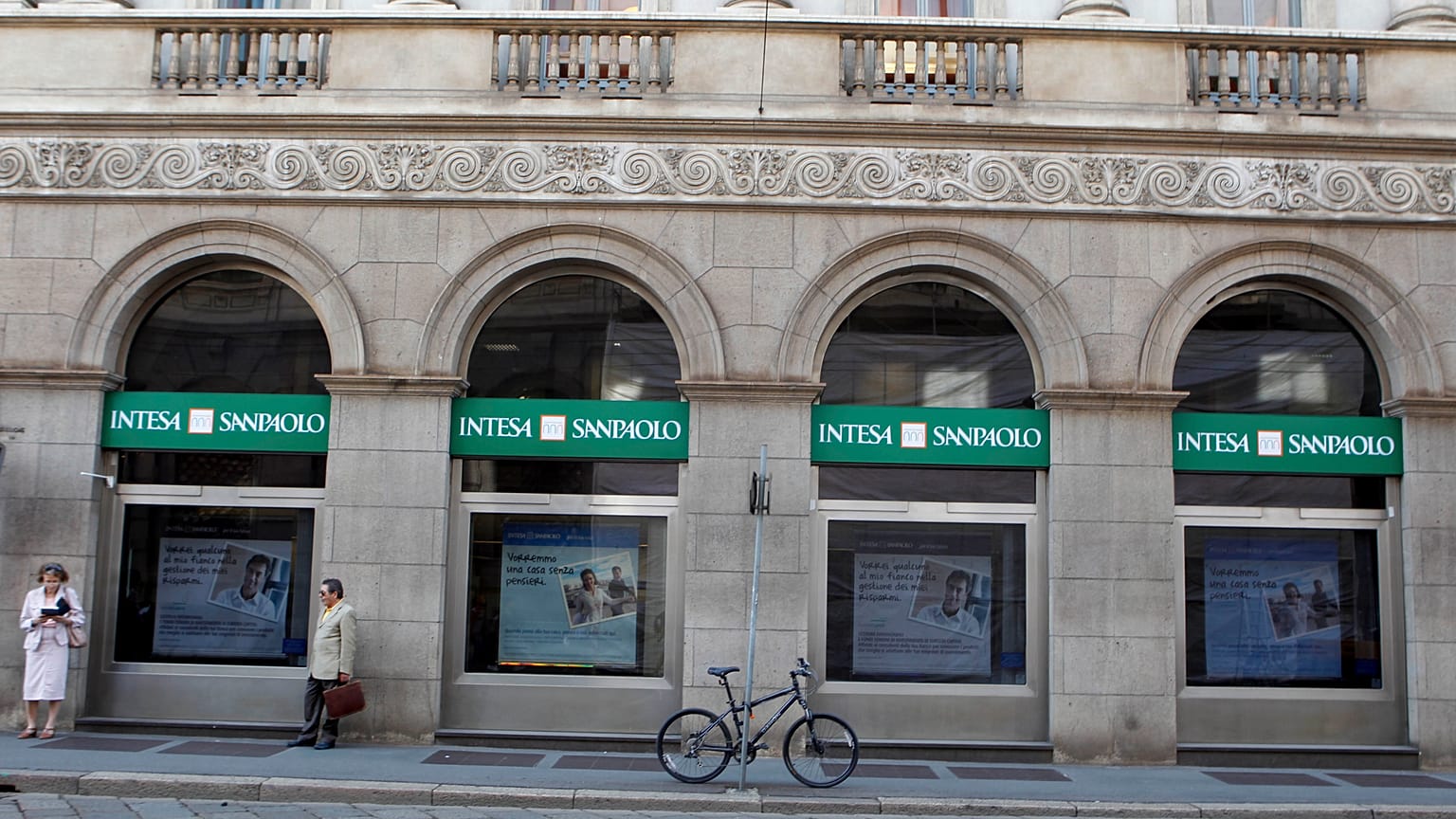 A view of an Intesa Sanpaolo bank branch in Milan, Italy,Thursday, Sept. 22, 2011. 
