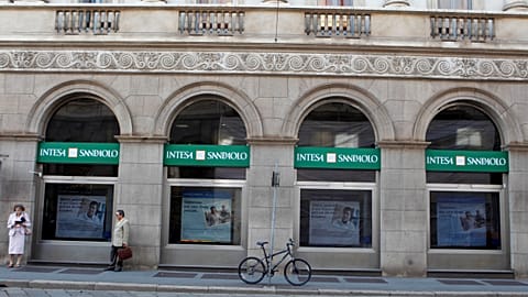 A view of an Intesa Sanpaolo bank branch in Milan, Italy,Thursday, Sept. 22, 2011. 