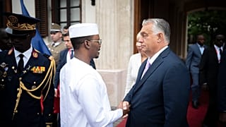 Orbán Viktor miniszterelnök és Mahamat Idriss csádi elnök a Karmelita kolostorban folytatott találkozójukon 2024. szeptember 9-én