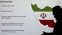 مدير في إحدى الشركات التابعة لشركة فاير آي يتحدث إلى الصحفيين عن تقنيات القرصنة الإيرانية، الأربعاء 20 سبتمبر 2017، في دبي، الإمارات العربية المتحدة