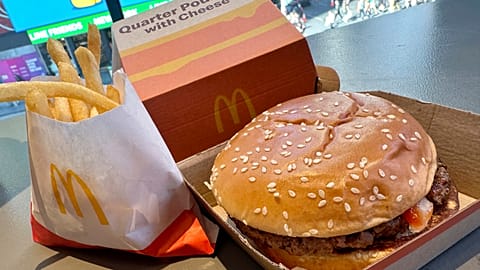 A McDonald's Quarter Pounder hamburger and fries are shown in this photograph, in New York's Times Square, Wednesday, Oct. 23, 2024.