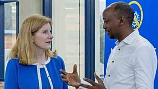 Sabin Vaccine Institute CEO Amy Finan meets with Rwandan health minister Sabin Nsanzimana in October 2024.