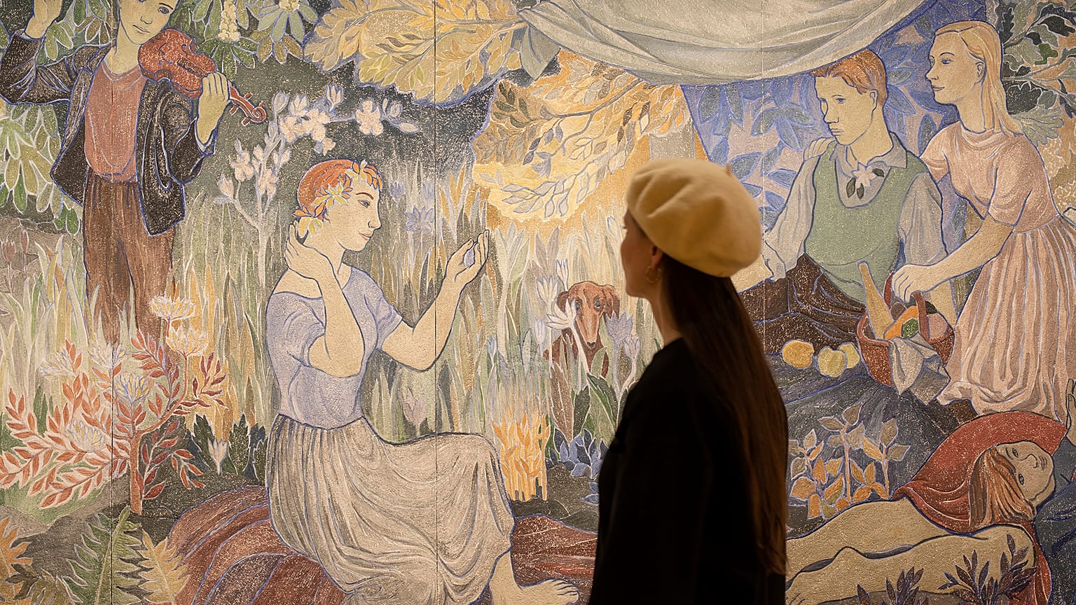 Enstalasyon görünümü. Tove Jansson: Kırsalda Parti, 1947 (detay). HAM Helsinki Sanat Müzesi. 