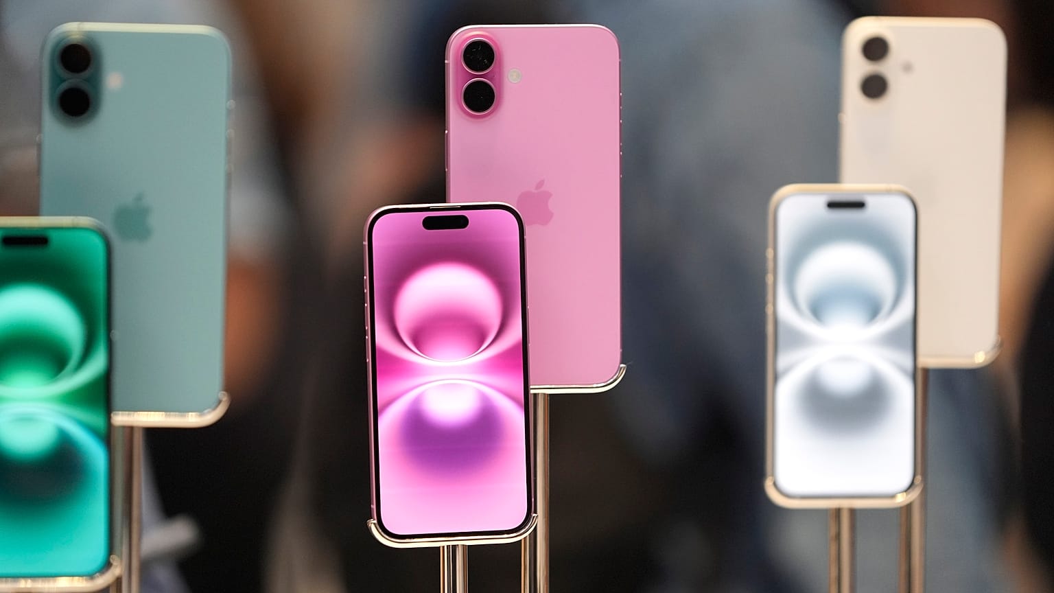 The Apple iPhone 16 model seen on display at the Apple Fifth Avenue store in New York