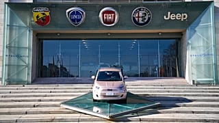 The new Stellantis logo was added on the side of the other logos of the group, on the day of the stock market debut, at the historic Mirafiori headquarters in Turin, Italy, Mo