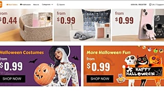 A Temu webpage displaying Halloween items.
